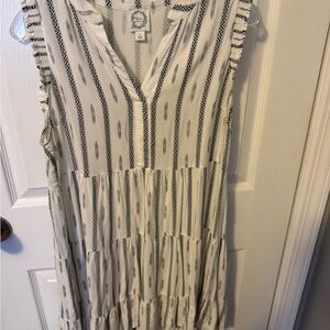 Blue Rain Black and White Striped Midi Dress